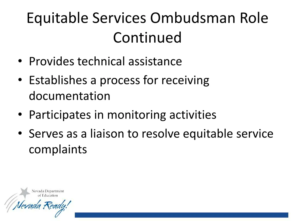 equitable services ombudsman role continued