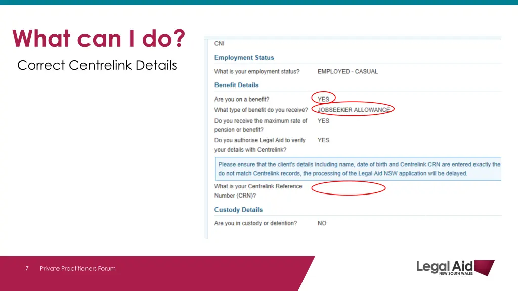 what can i do correct centrelink details