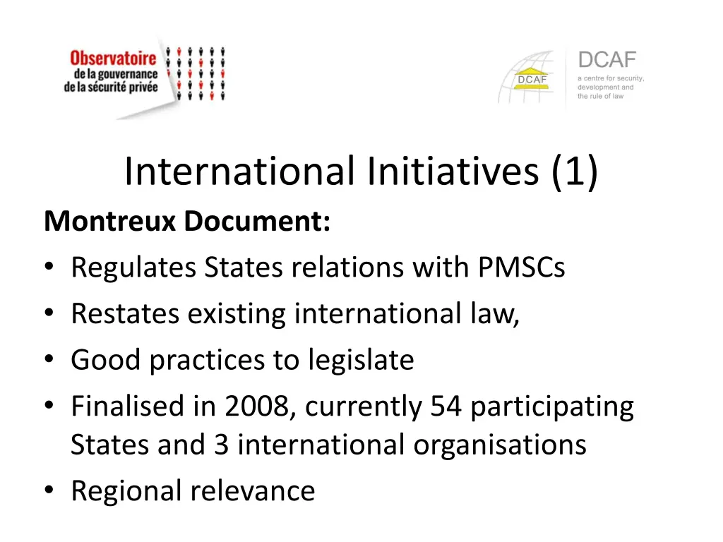 international initiatives 1 montreux document