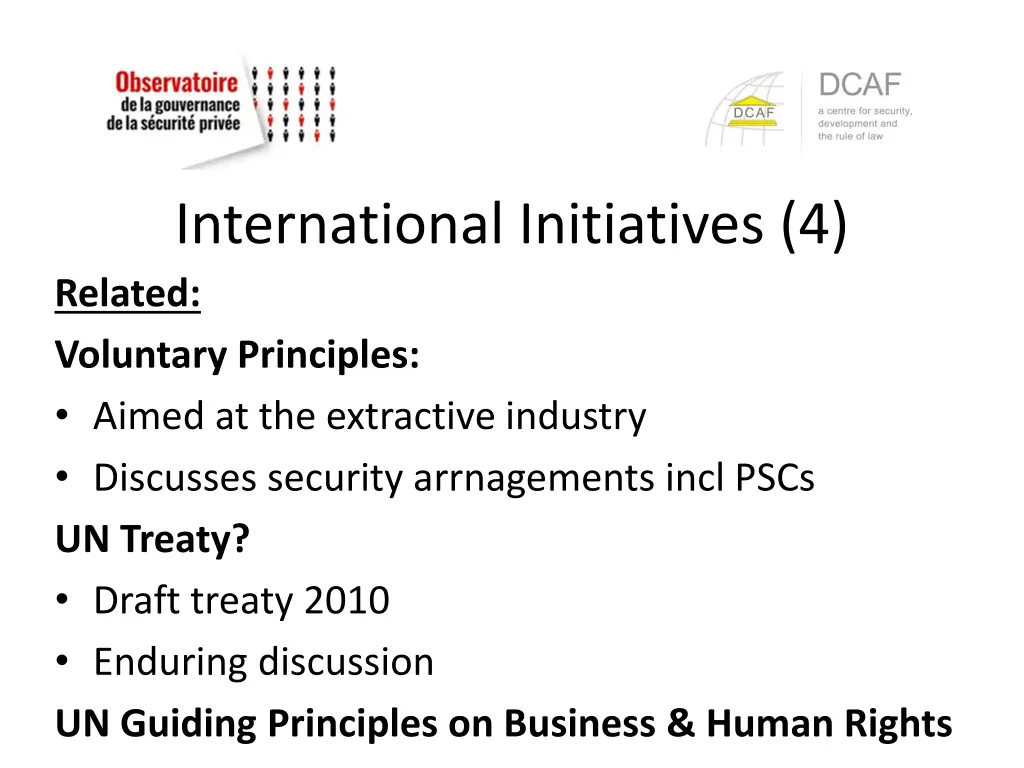 international initiatives 4 related voluntary