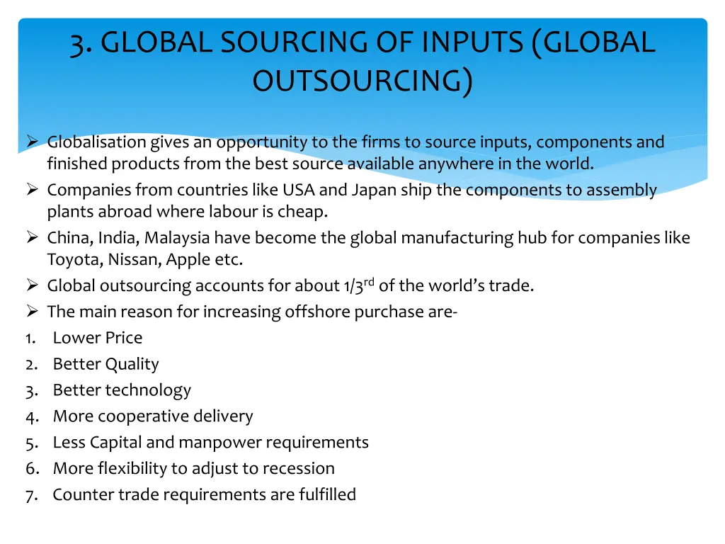 3 global sourcing of inputs global outsourcing