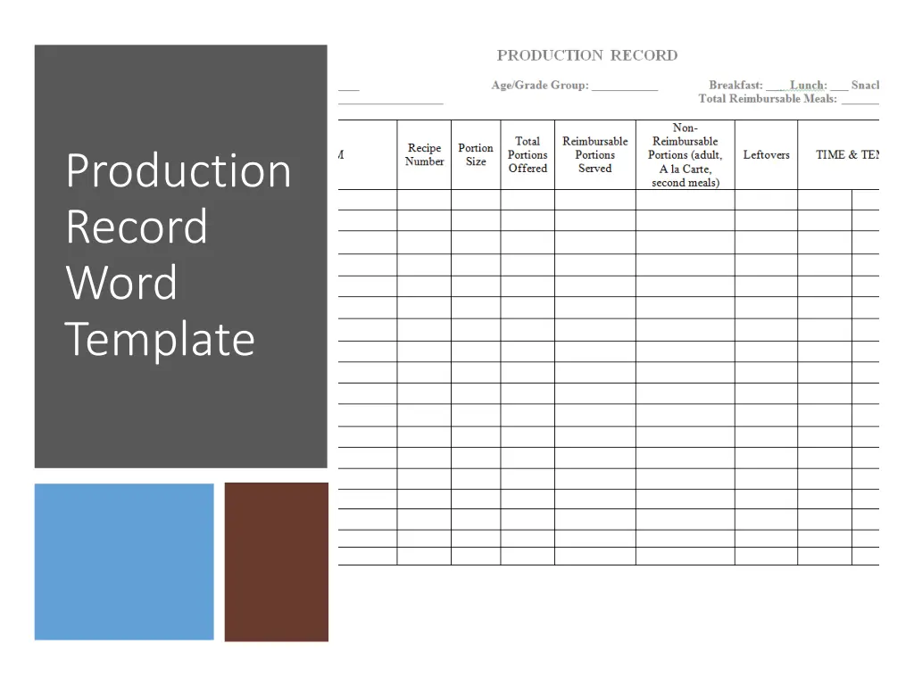 production record word template