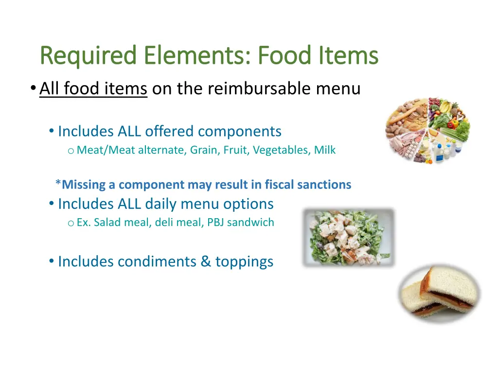 required elements food items required elements