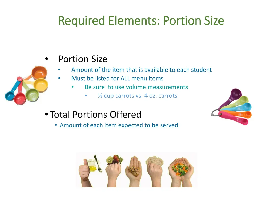 required elements portion size required elements