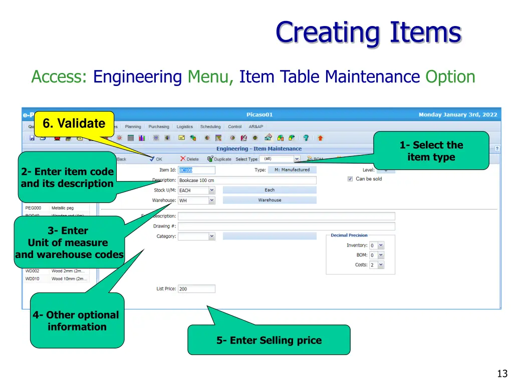 creating items