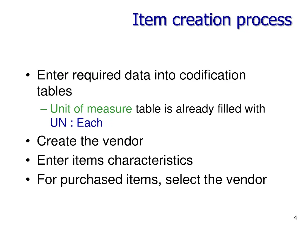 item creation process