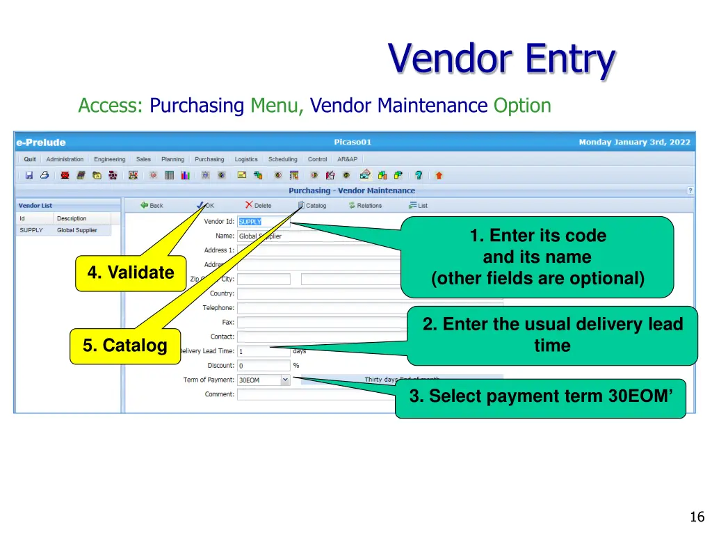 vendor entry