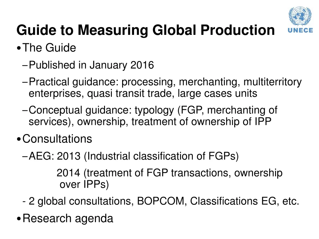 guide to measuring global production the guide