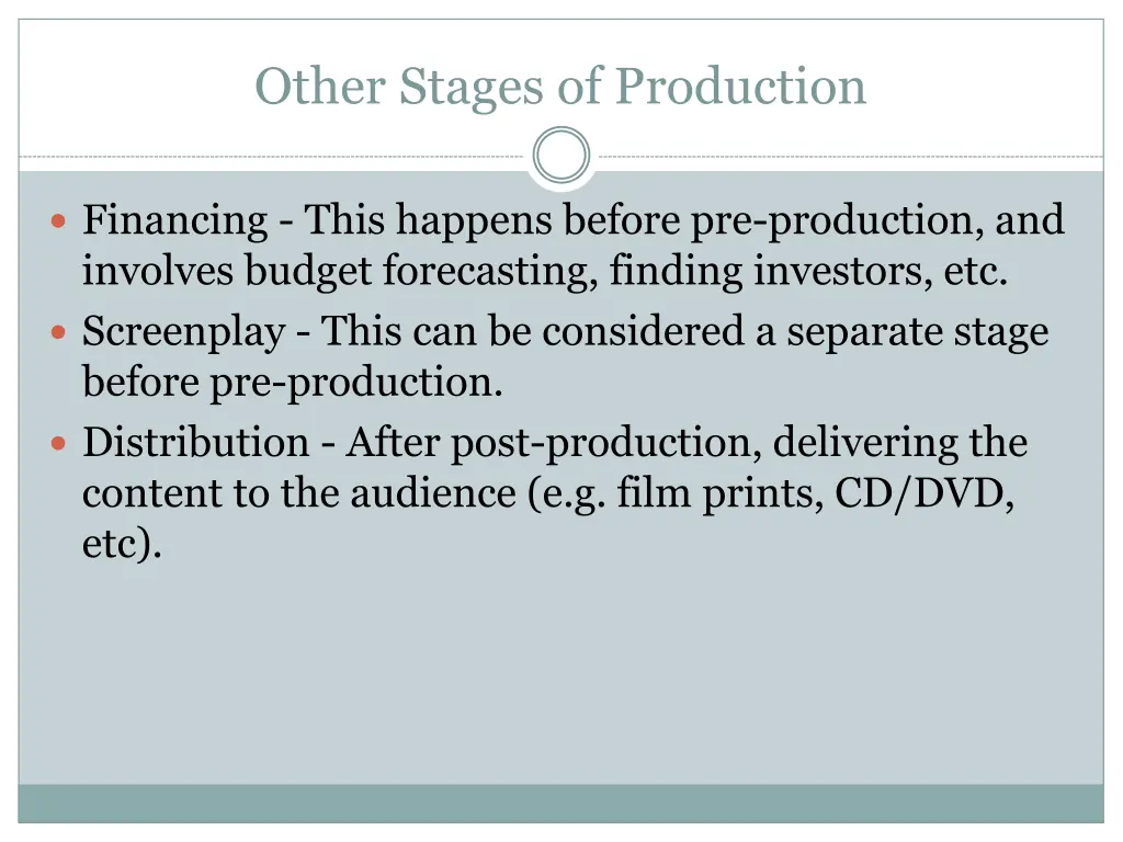 other stages of production