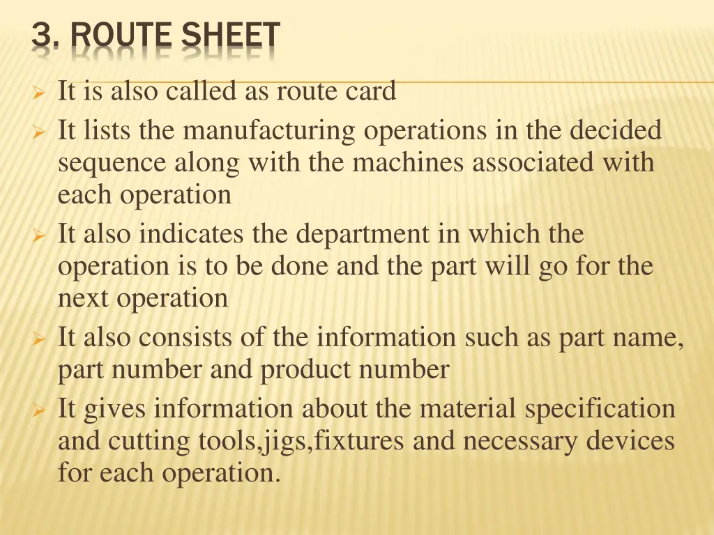 3 route sheet