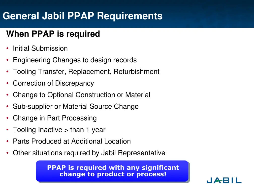 general jabil ppap requirements 1