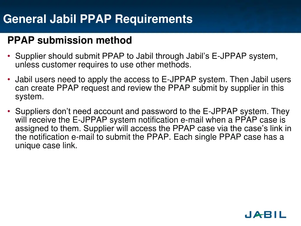 general jabil ppap requirements 4