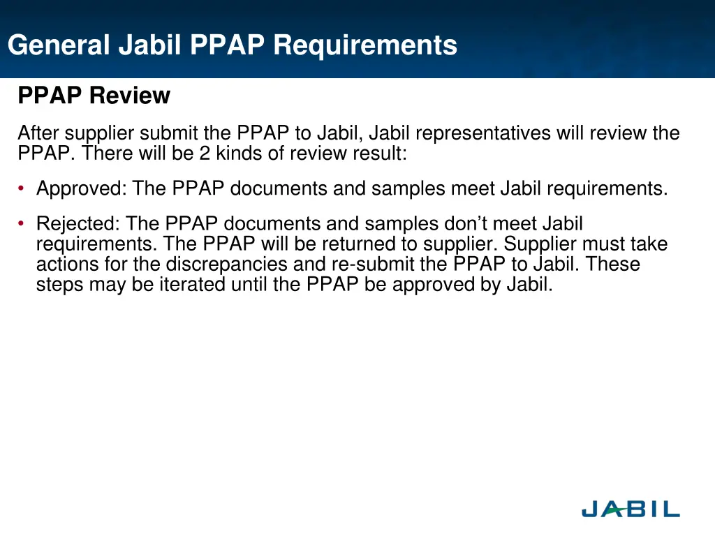 general jabil ppap requirements 5