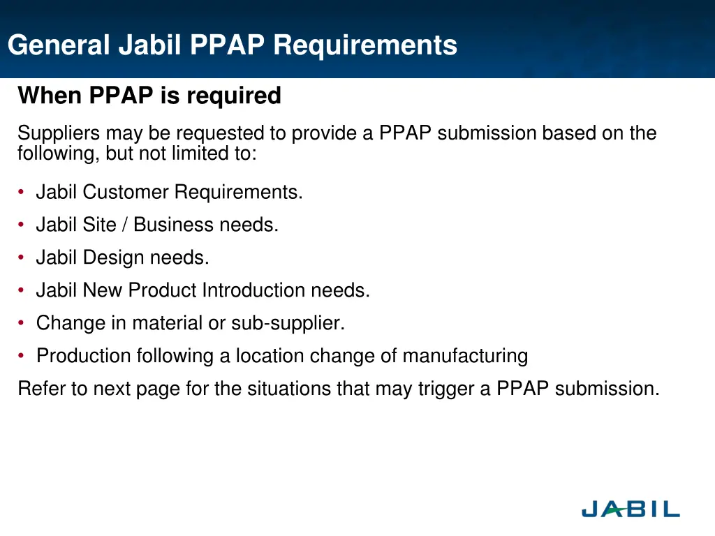 general jabil ppap requirements