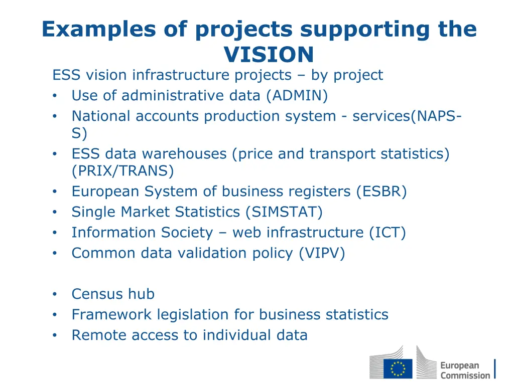 examples of projects supporting the vision