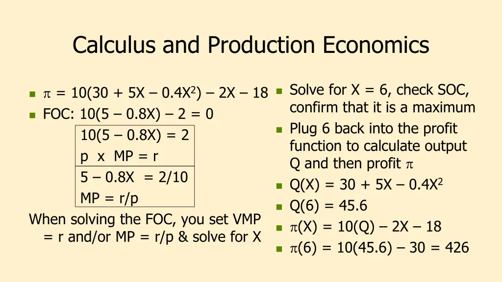 calculus and production economics 1