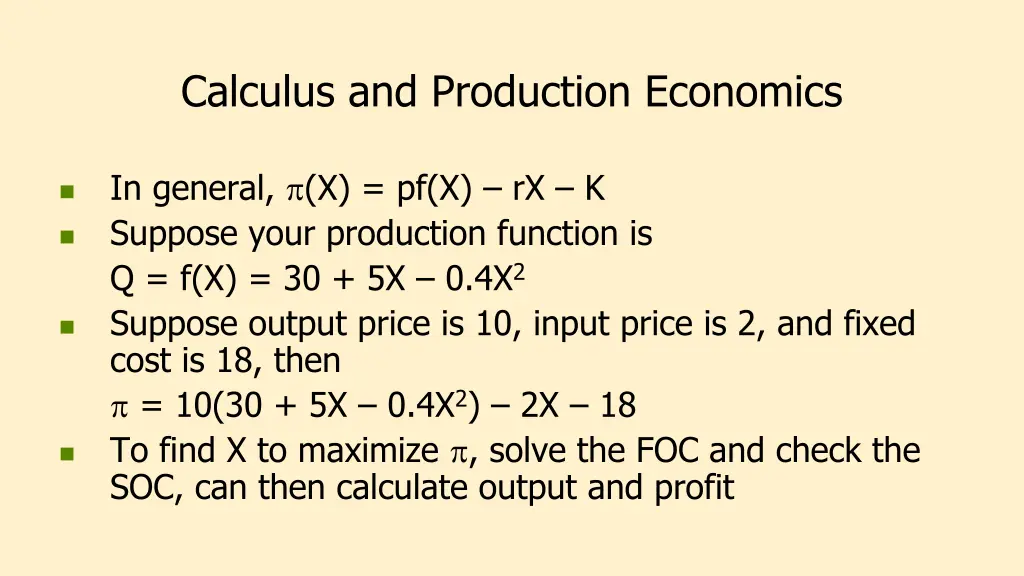 calculus and production economics