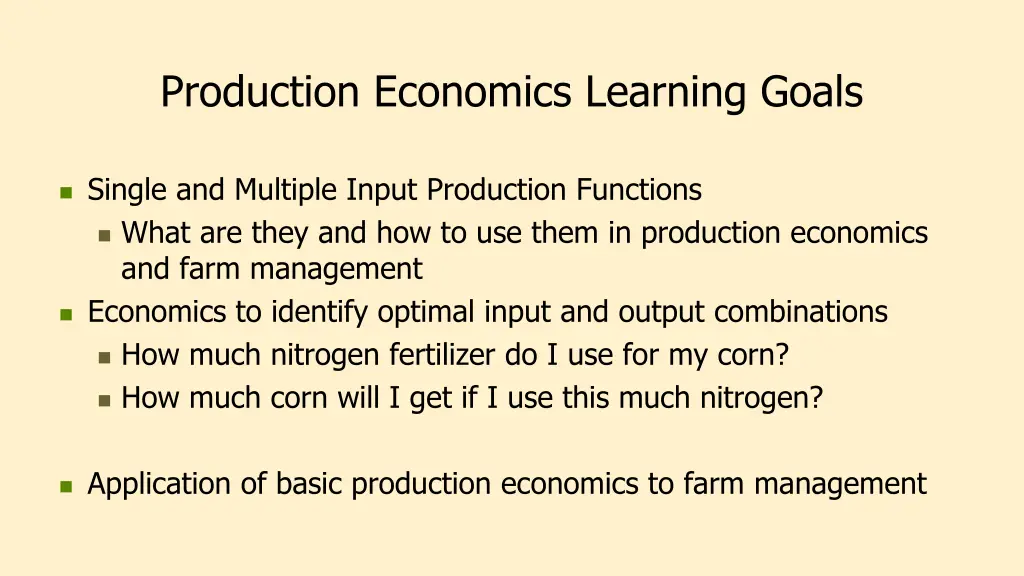 production economics learning goals