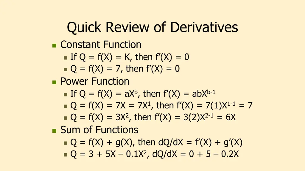 quick review of derivatives constant function