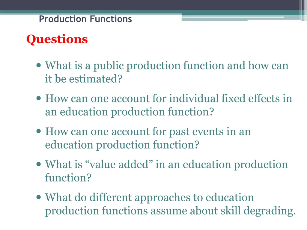 production functions 29