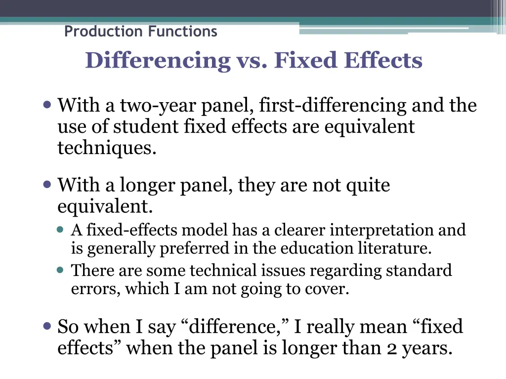 production functions differencing vs fixed effects