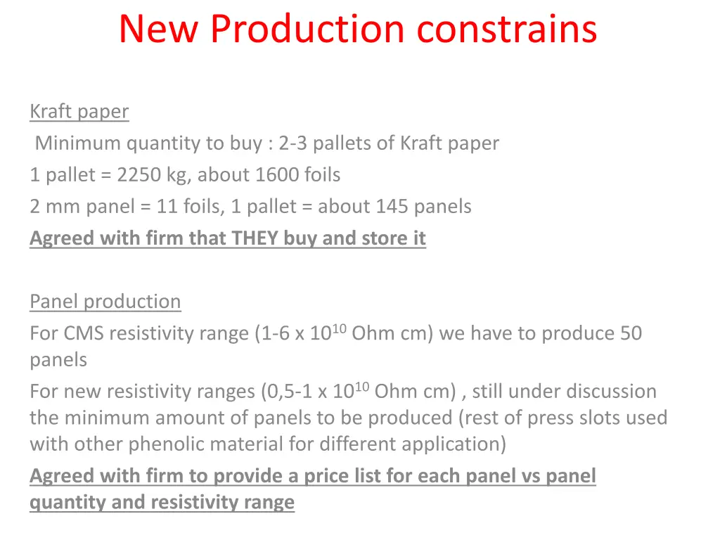 new production constrains