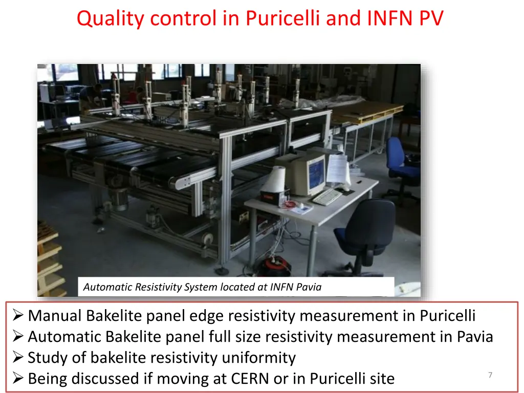 quality control in puricelli and infn pv