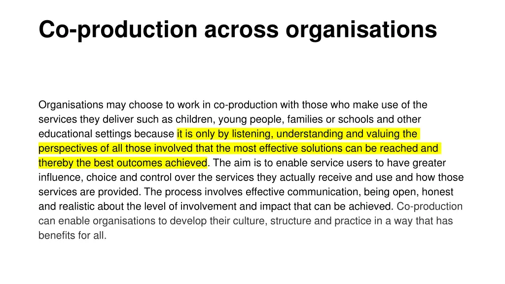 co production across organisations