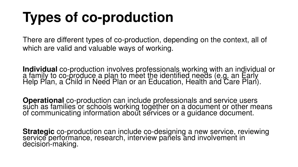 types of co production