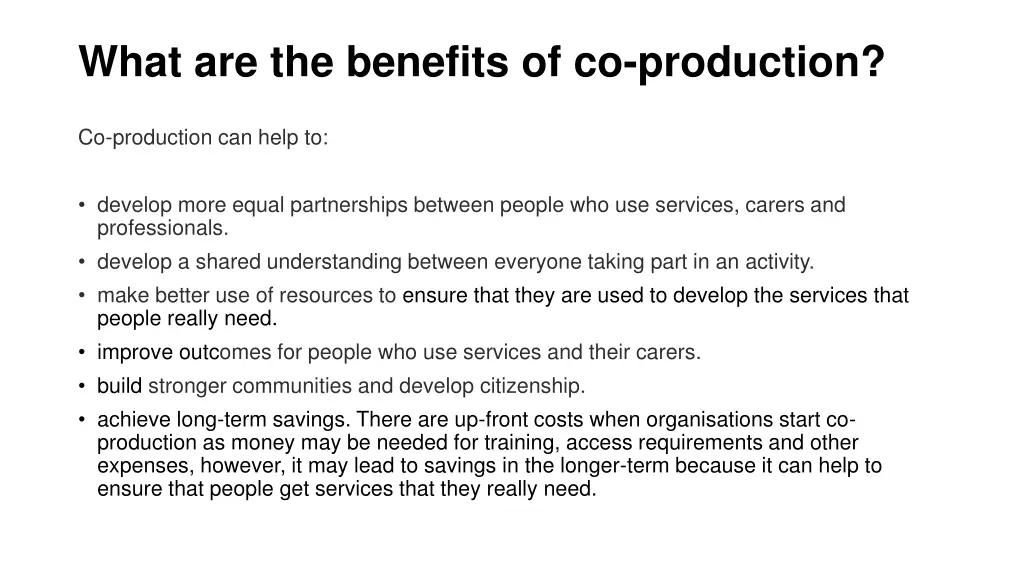 what are the benefits of co production