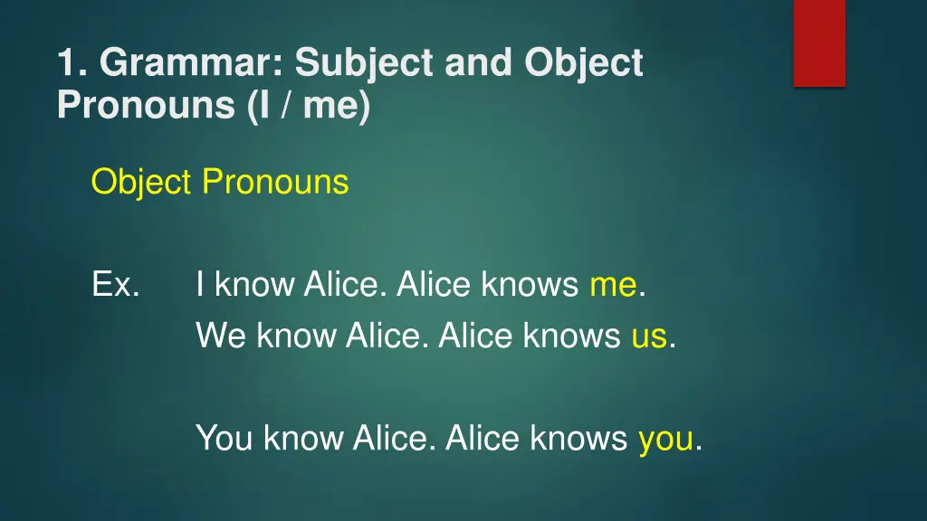 1 grammar subject and object pronouns i me 10