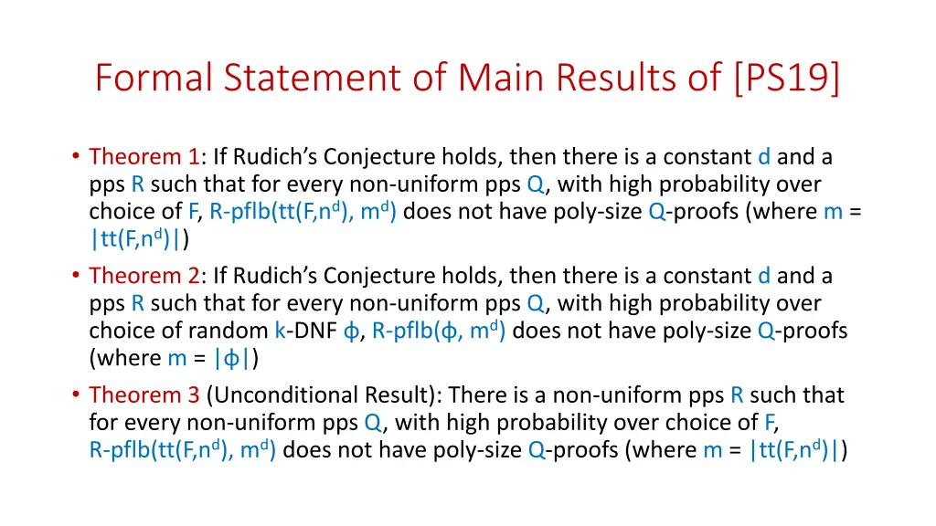 formal statement of main results of ps19