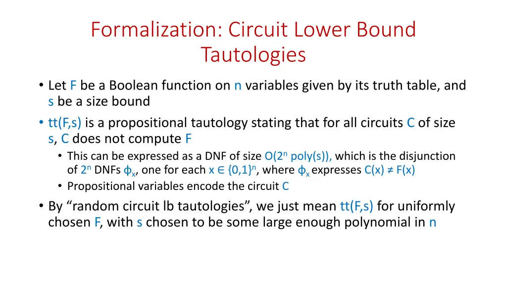 formalization circuit lower bound tautologies