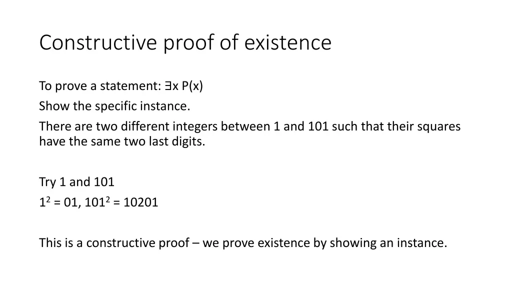 constructive proof of existence