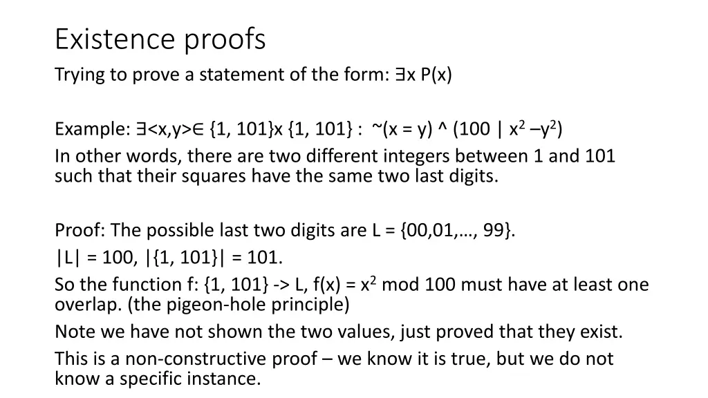 existence proofs trying to prove a statement