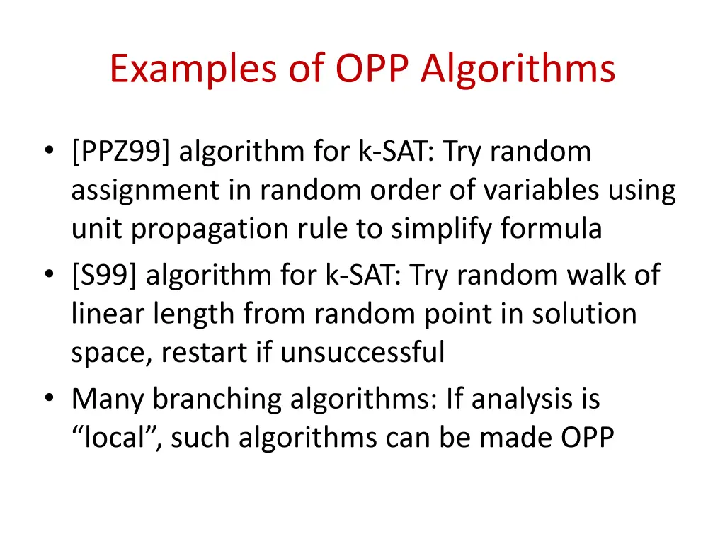 examples of opp algorithms