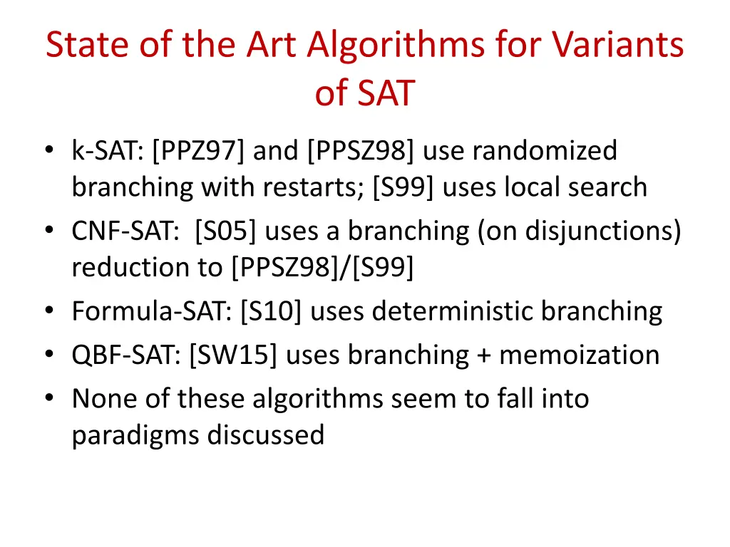 state of the art algorithms for variants of sat