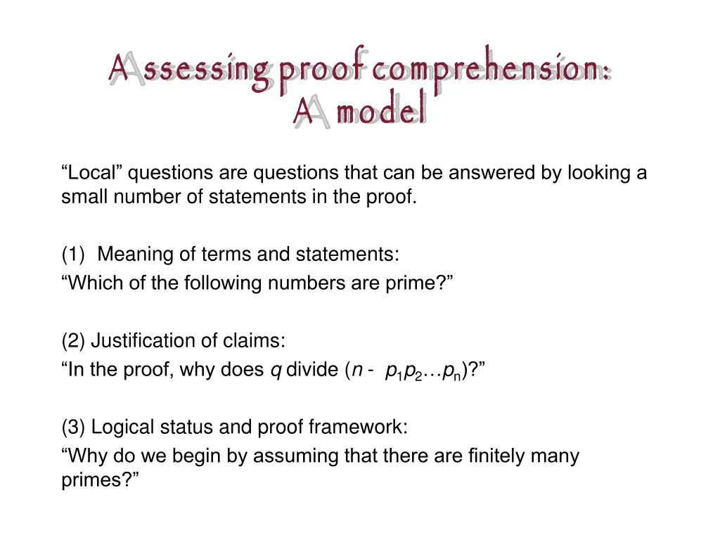 a ssessing proof comprehension a model