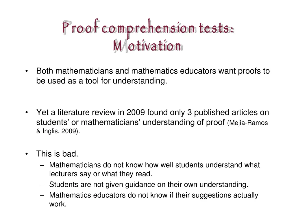 p roof comprehension tests m otivation