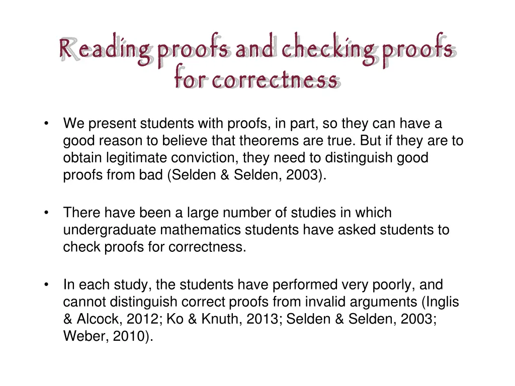 r eading proofs and checking proofs 1