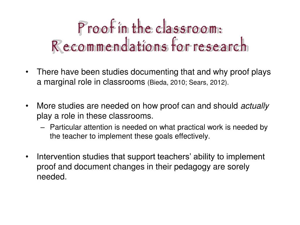 p roof in the classroom r ecommendations 2