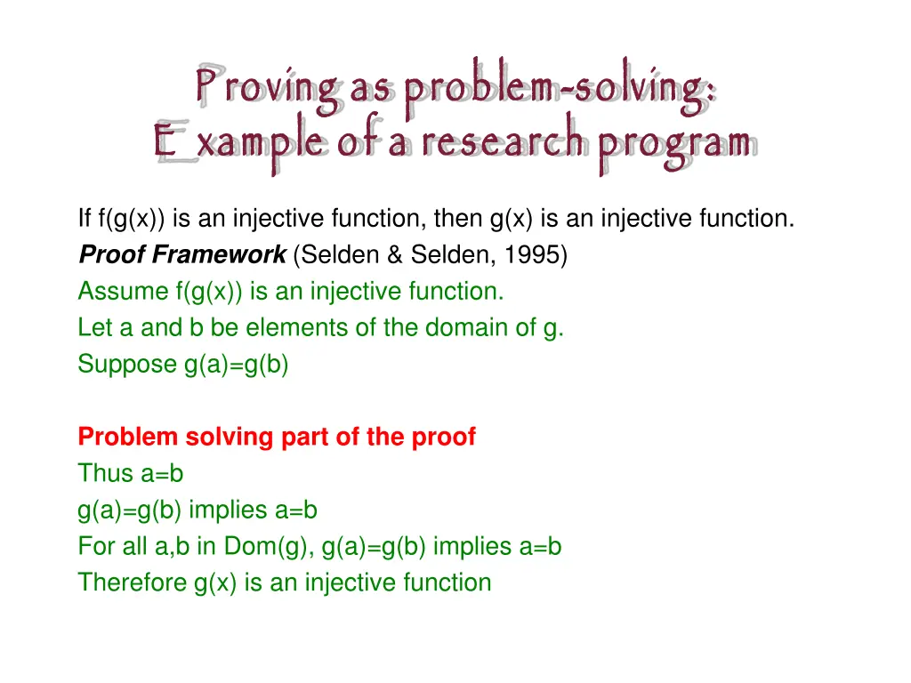 p roving as problem e xample of a research program 10