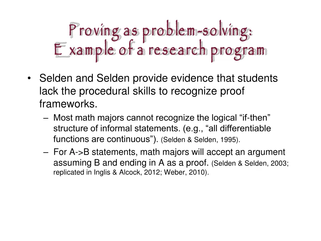 p roving as problem e xample of a research program 11