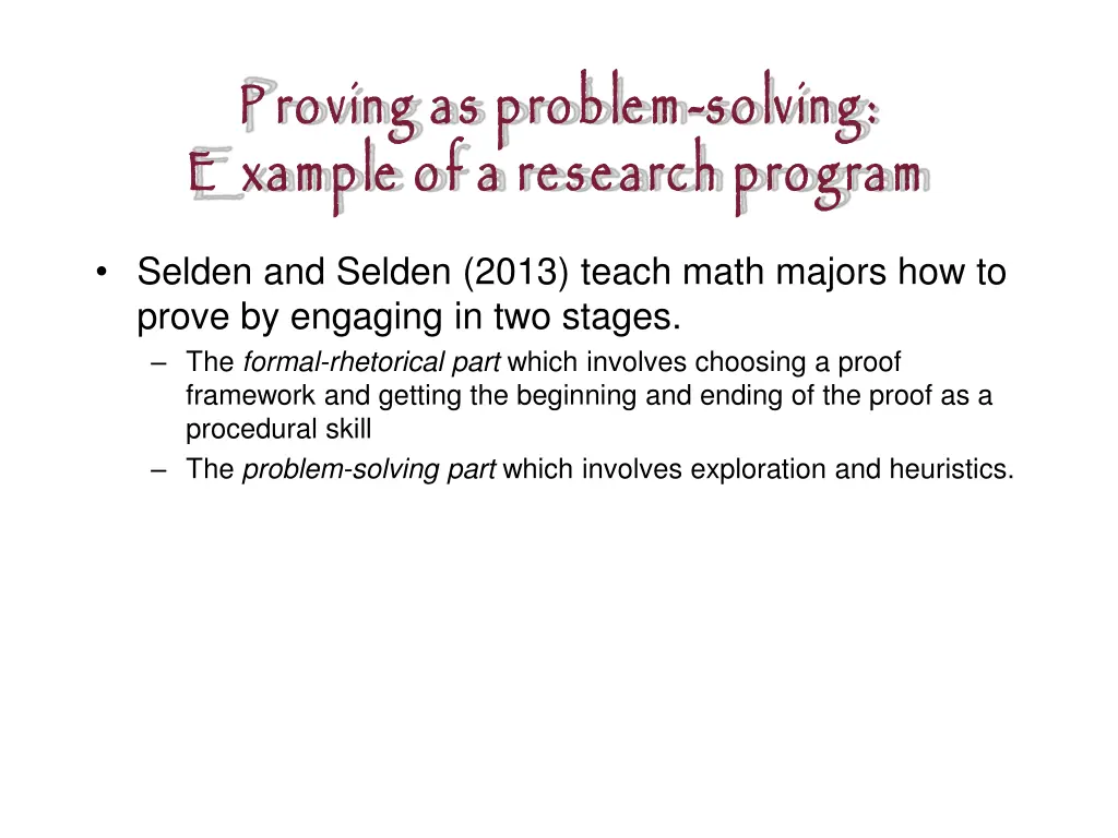 p roving as problem e xample of a research program 12