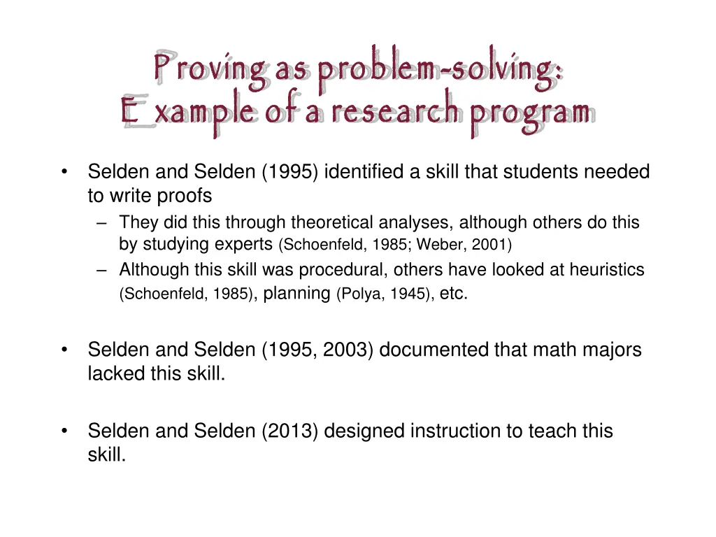 p roving as problem e xample of a research program 13