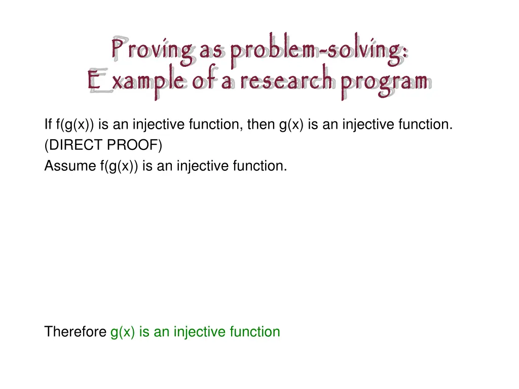 p roving as problem e xample of a research program 4