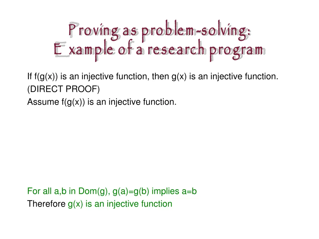 p roving as problem e xample of a research program 5