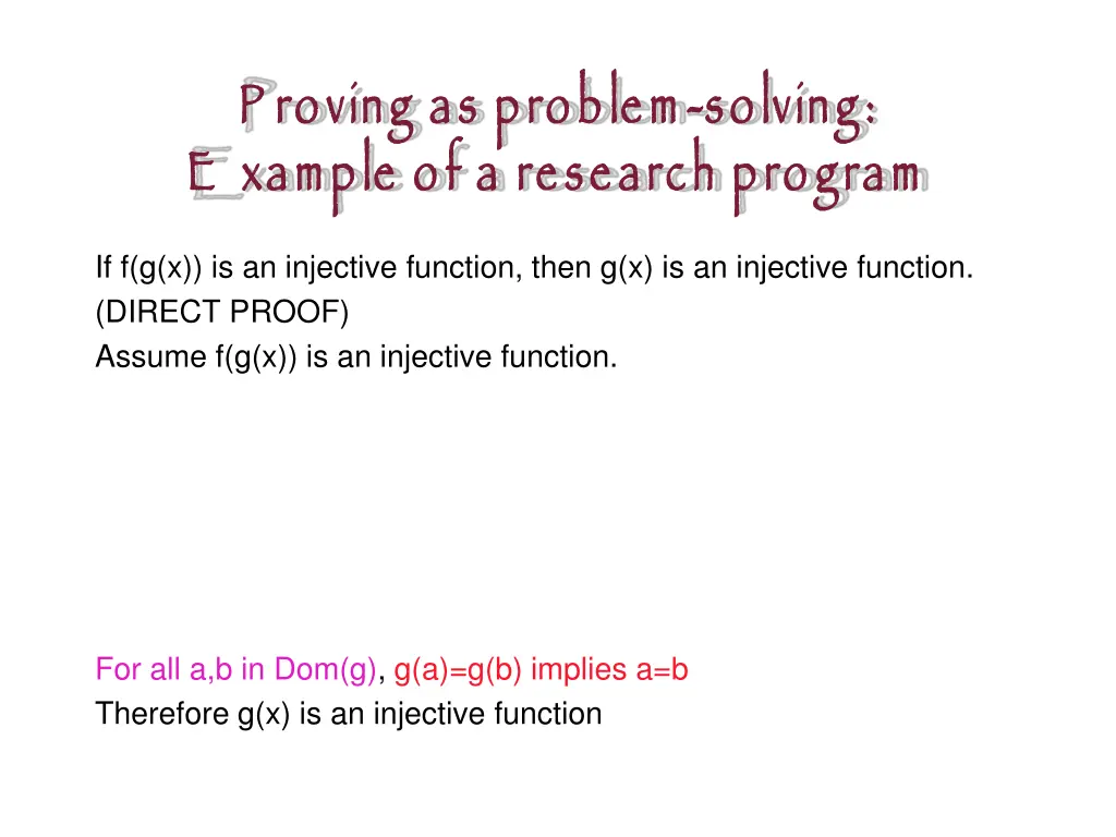 p roving as problem e xample of a research program 6