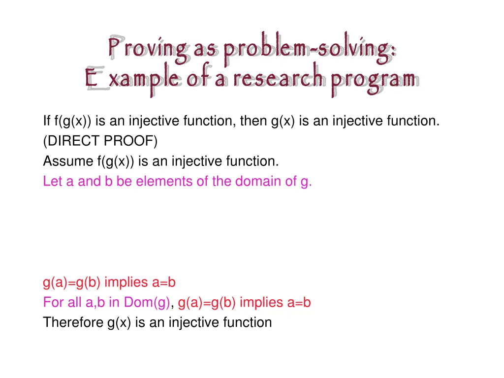 p roving as problem e xample of a research program 7