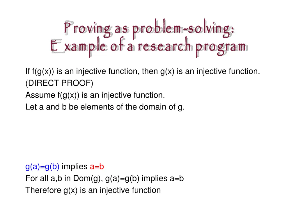 p roving as problem e xample of a research program 8